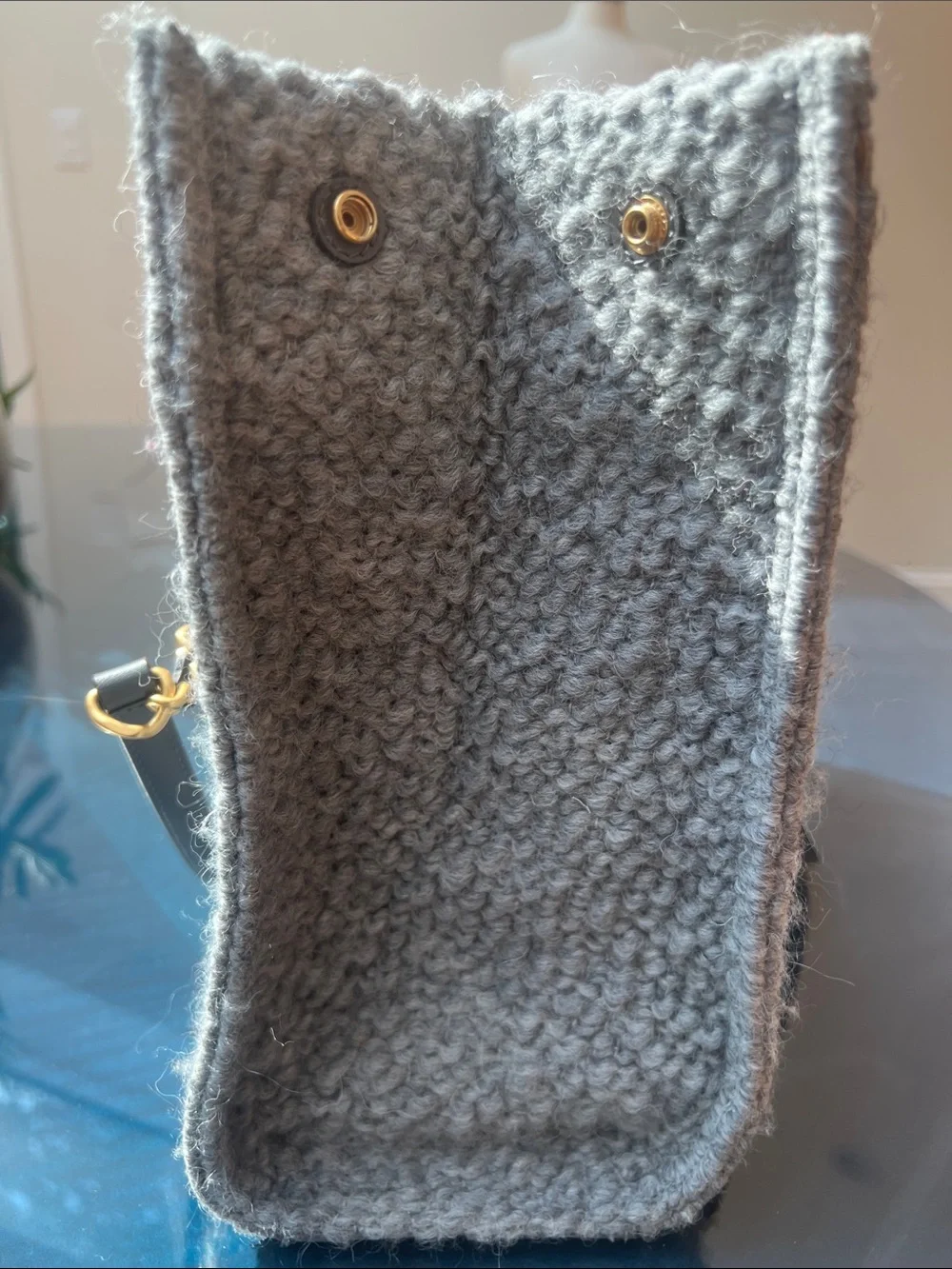Tory Burch Gray Textured Logo Tote with Gold Chain Straps